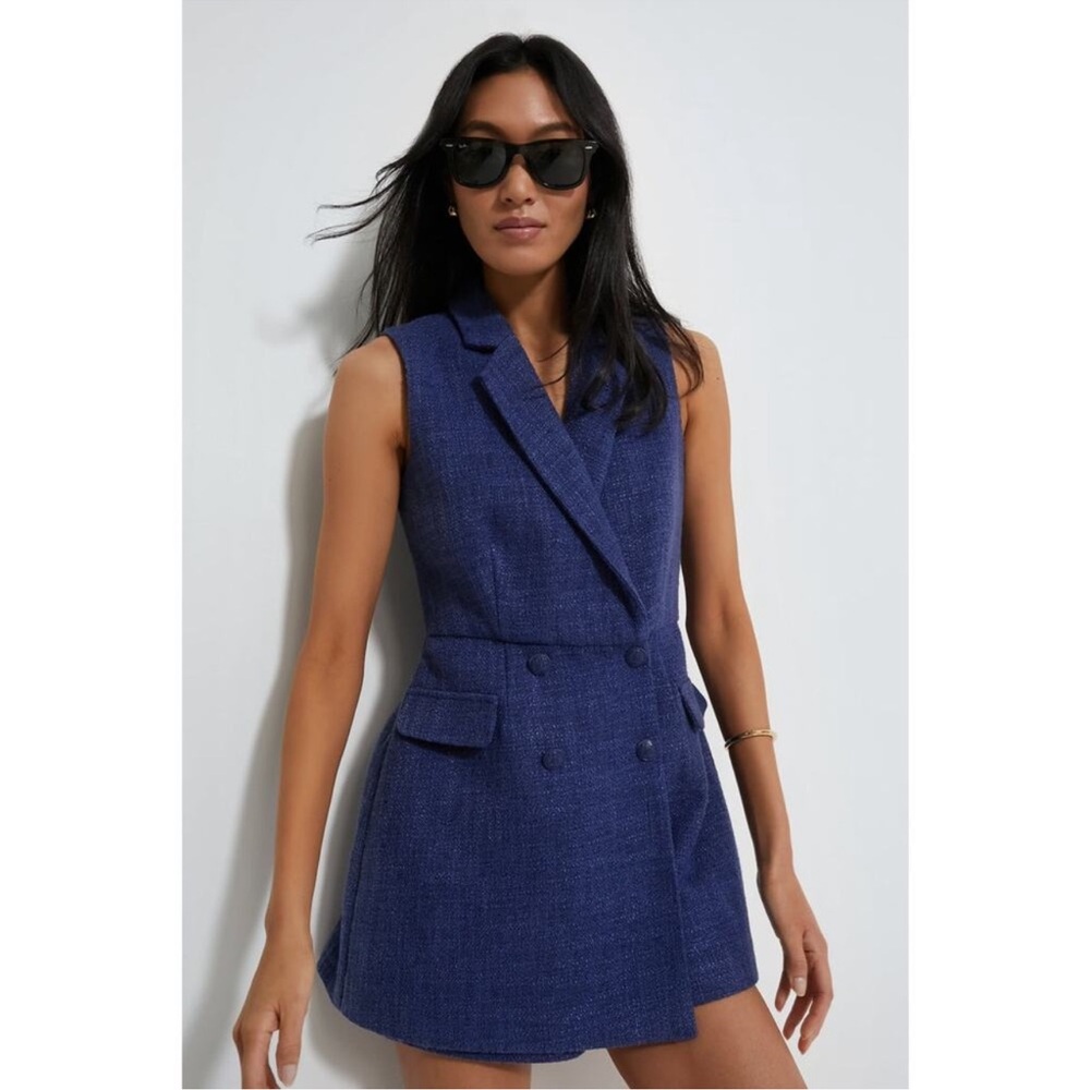 Pomander Place Sleeveless Navy Blue Tailored Romper